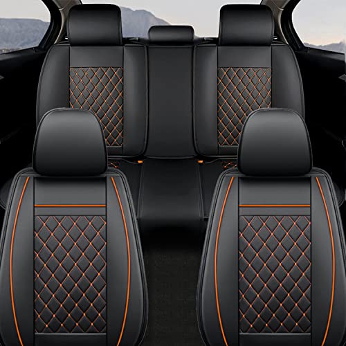 Giant Panda Upgraded Full Set Car Seat Covers Cushions Steering Wheel Cover Seat Belt Shoulder Pads Universal Fit Most 5-Seater Vehicle Car Suv Pick-Up Truck (Black+Orange) #TOP1