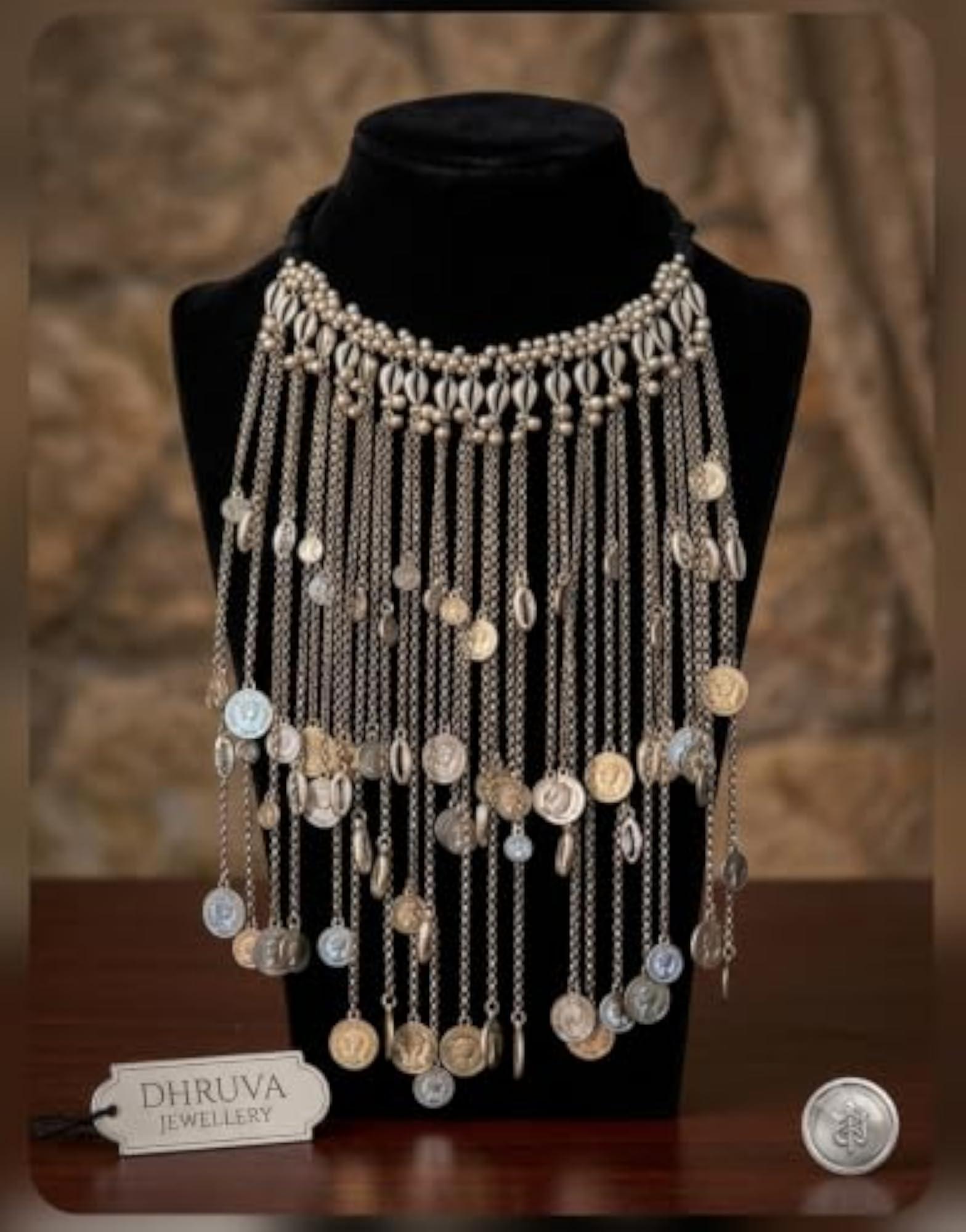 Women's Layered Chain Fringe Coin Charms Necklace, Silver-Tone