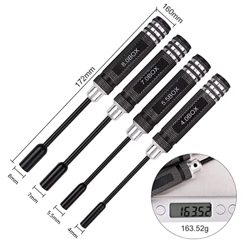 4Pcs Hex Nut Drivers Screw Driver Tools Kit Set For Rc Helicopter Rc Boat Rc Cars, Metal 4.0/5.5/7.0/8.0Mm Nut Key Socket Screwdrivers #TOP1