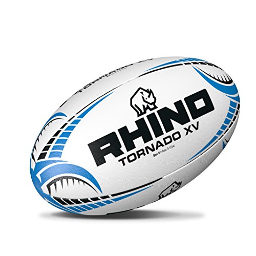 Rhino Tornado XV Rugby Ball, Size 5, White/Blue