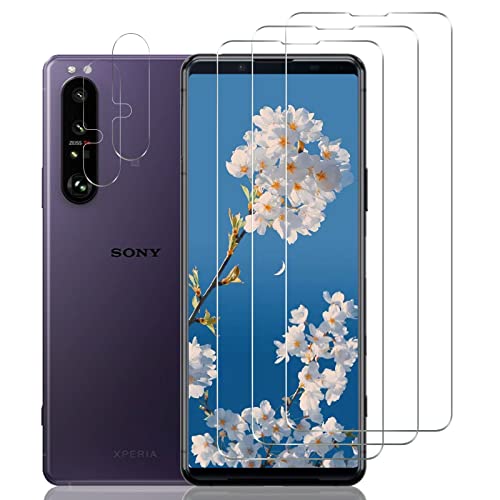 Verre Trempé pour Sony Xperia 1 II/1 III 5G, Plein écran Film Protection écran, Anti-Empreintes, sans Bulle, Bord à Bord, 3 Pièces Protection écran + 2 Pièces Caméra Protection écran