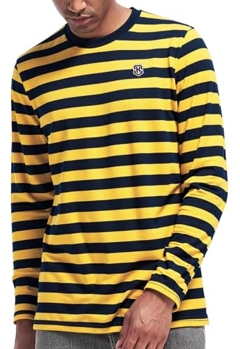 KESIHAN Men's Casual Striped Shirts Crewneck Long Sleeve Basic T-Shirt Basic Daily Work Stripe Tee Tops4