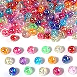WUBAYI 100 perlas acrílicas de 10 mm, perlas de colores para enhebrar, juego de cuentas para manualidades para pulseras y fabricación de joyas (revestimiento AB, 7 colores)