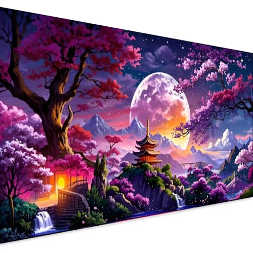 pchmcu 5D Large Diamond Art Painting,Landscape Diamond Art Kits for Adults,DIY Full Drill Crystal Rhinestone Arts and Crafts,Moon Tree Art Painting with Diamond Home Wall Decor 27.5 X 15.7inch