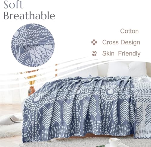 Couverture mousseline de coton douce 3 couches au tissage géométrique raffiné - 3