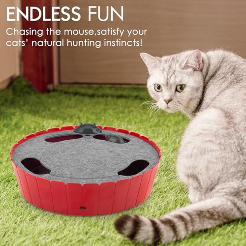 Image of Pawaboo Interactive Cat Toy with Running Mouse, Electronic Motion Cat Toy Automatic Teaser for Indoor Cats, Pop and Play Hide Seek Cats Toys Hunting Mouse for Pet Kitten Play Fun (Red)