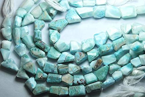 WORLD WIDE GEMS BEADS GEMSTONE 324 Cts, 10 Inches, Super Rare Rare Larimar Faceted large Size Nuggets, Size 13-20mm Code-HIGH-3477