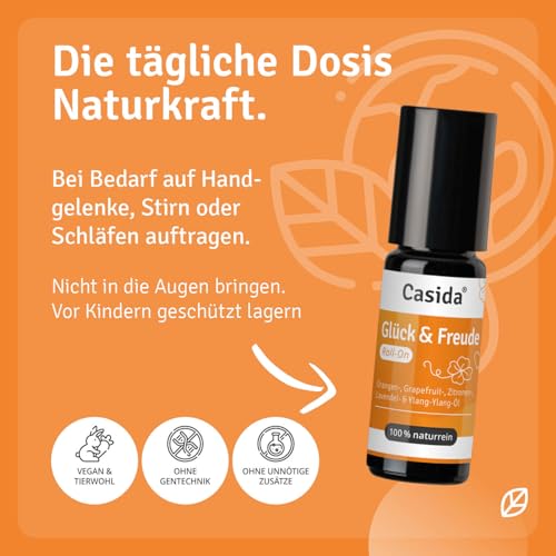 Casida Glück & Freude Roll On - für gute Laune und Lebensfreude - 100% naturreine ätherische Öle - Duftöl, Ätherisches Öl für die Aromapflege unterwegs - 10 ml