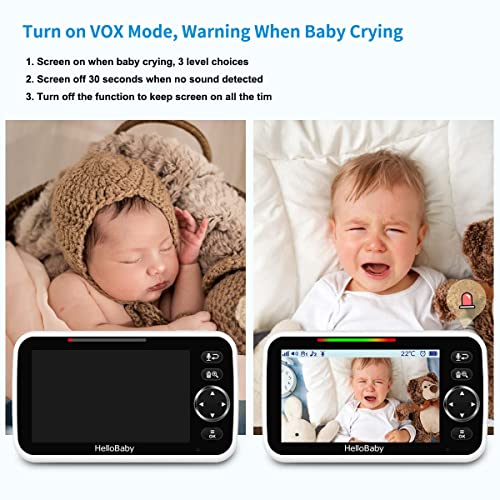 hellobaby no wifi baby monitor 534 screen 30-hour battery pan-tilt-zoom video upgrade with camera and audio night vision vox 2-way talk 8 lullabies and 1000ft range hb6550
