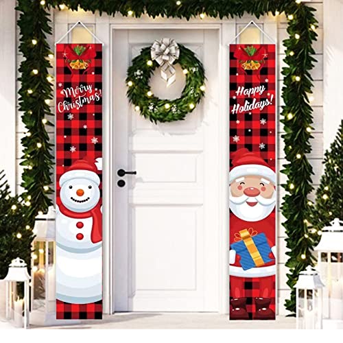 Striscione di Natale,Banner di Decorazioni di Buon Natale,Babbo Natale e pupazzo di neve, decorazione natalizia per interni ed esterni, camino, giardino,casa, decorazione per la casa