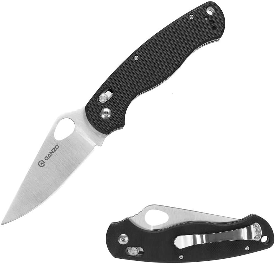 G729-BK Folding Pocket Knife, 440C Stainless Steel Blade, Ergonomic G10 Non-Slip Handle with Clip, Hunting, Fishing, Camping, Folder, Axis Lock, Outdoor EDC Knife (Black)