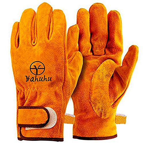 耐熱 手袋 革 アウトドア 耐熱グローブ キャンプ BBQ 皮 防寒手袋 bbq ストーブ 焚き火台 溶接 薪ストーブ 軍手 裏付き オレンジ