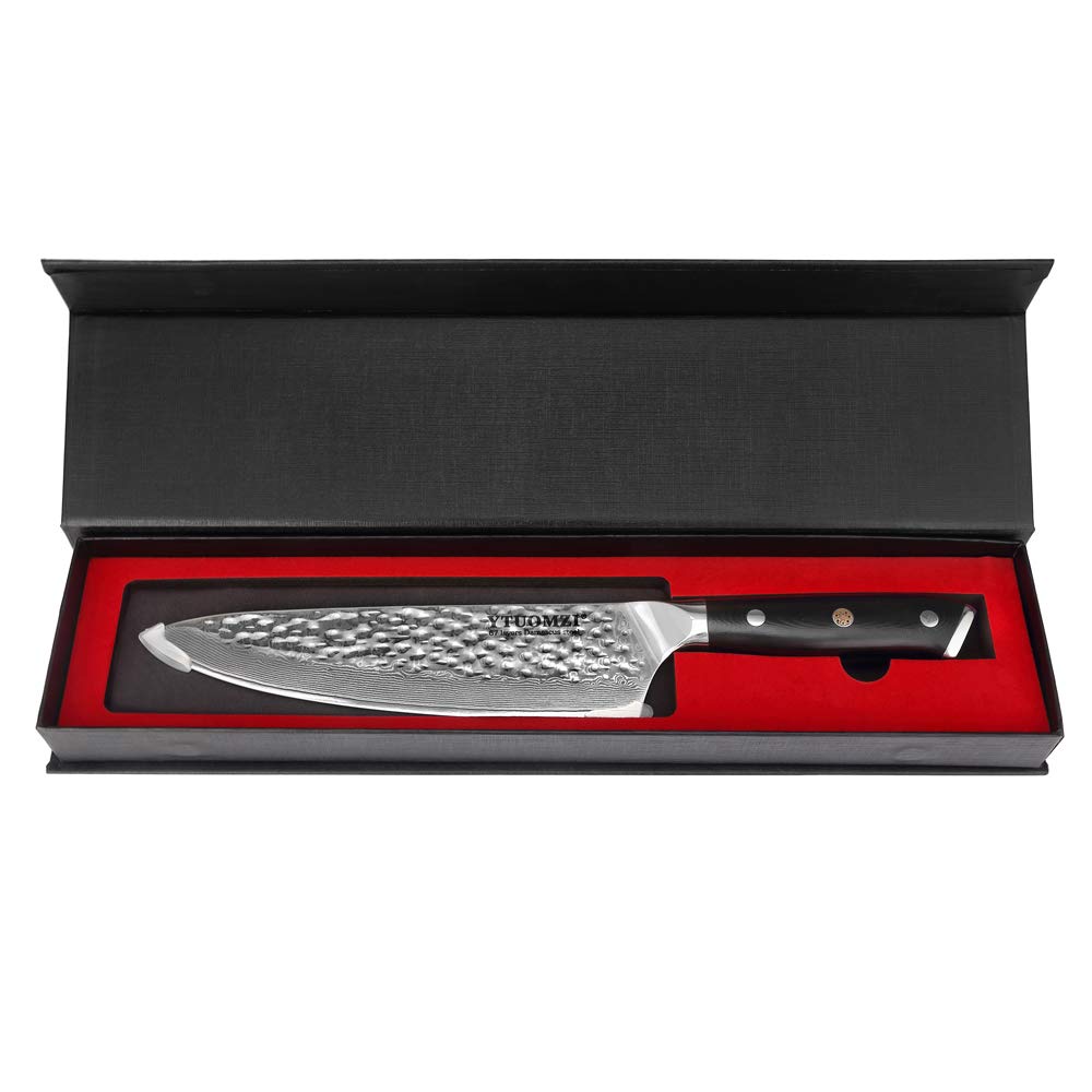 Damascus Chef Knife, 8-inch Damascus Steel Chef's Knife VG10 Forged Kitchen Knife High Carbon 67-Layer Hammered Damascus Cooking Knife, Meat Fruit Vegetable Gyuto Knife w/Ergonomic G10 Handle — Amazon image 5