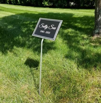 Same Day Awards 4"X6" Outdoor Casting Aluminum Black/Silver Weatherproof Sign, Memorial/Rememberance/Grave Marker Plaque W/ Stake - Optional Images/Symbols (3 Sizes) (4" X 6" Inches) - Personalize/Customize W/ Free Laser Engraving #TOP3