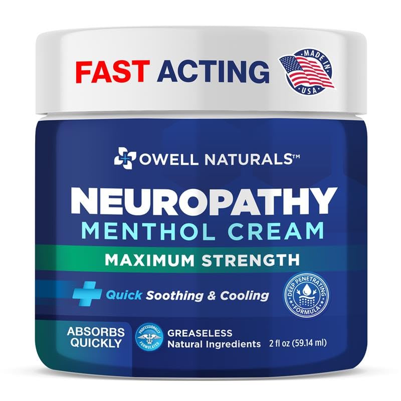 Owell Naturals Neuropathy Cream Extra Strength – Fast Absorbing Cooling for Leg, Feet & Hands – Advanced Soothing Formula with Aloe Vera, Arnica, MSM & Vitamin B6 – Made in USA, 2 fl oz