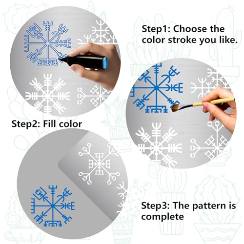 GORGECRAFT 16x16cm Viking Stencil Symbol Reusable Drawing Journal Stencil Rune Pattern Vegvisir Compass Stainless Steel Template for DIY Engraving Painting Scrapbook Pyrography Wood Burning Embossing - Image 4