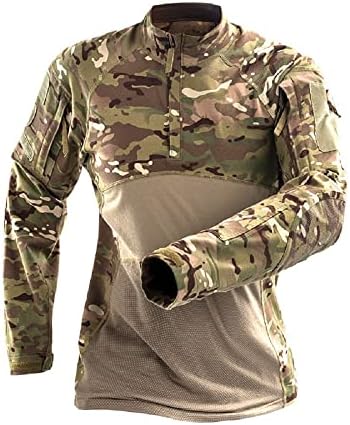 H World EU Men's Tactical Combat Hunting Military Long Sleeve Shirt with Zipper MC