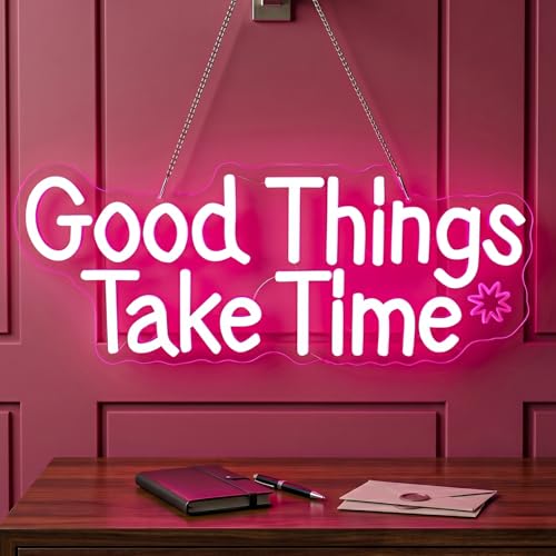Astuddy "Good Things Take Time" Neon Sign – USB Powered Motivational LED Wall Light with Adjustable Dimmer, Inspirational Quote Decor for Bedroom,Office,Dorm,Game Room,Gift