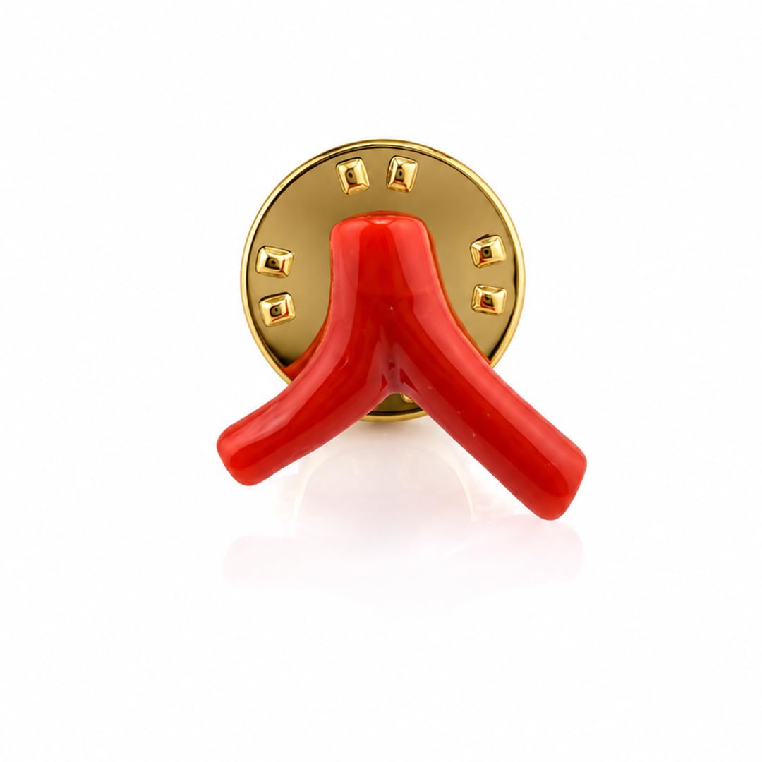 Spilla giacca rametto portafortuna corallo rosso naturale e argento 925 gioiello da uomo ragazzo elegante