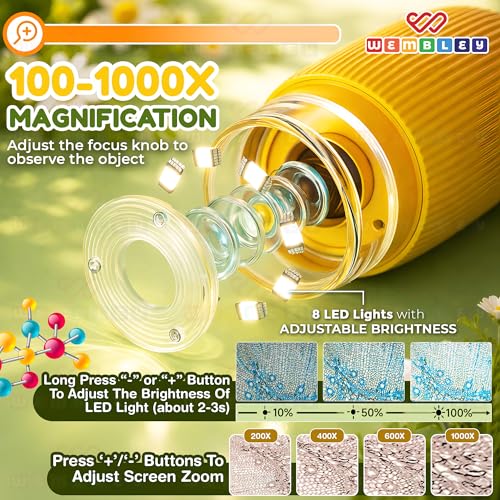 Image of Wembley Pocket Microscope Camera for Kids Students age 7-8-10-12-14 Years Old |2MP Portable Digital Microscope Science Kit with 1000x Zoom | Birthday Gift EducationToy for Kids 7-14 Years Boys & Girls
