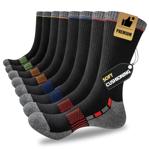 JOYNÉE 8 Pairs Mens Cushioned Crew Athletic Socks, Moisture Wicking Breathable Socks for Sport Running,Multicolor 1,Sock Size:10-13