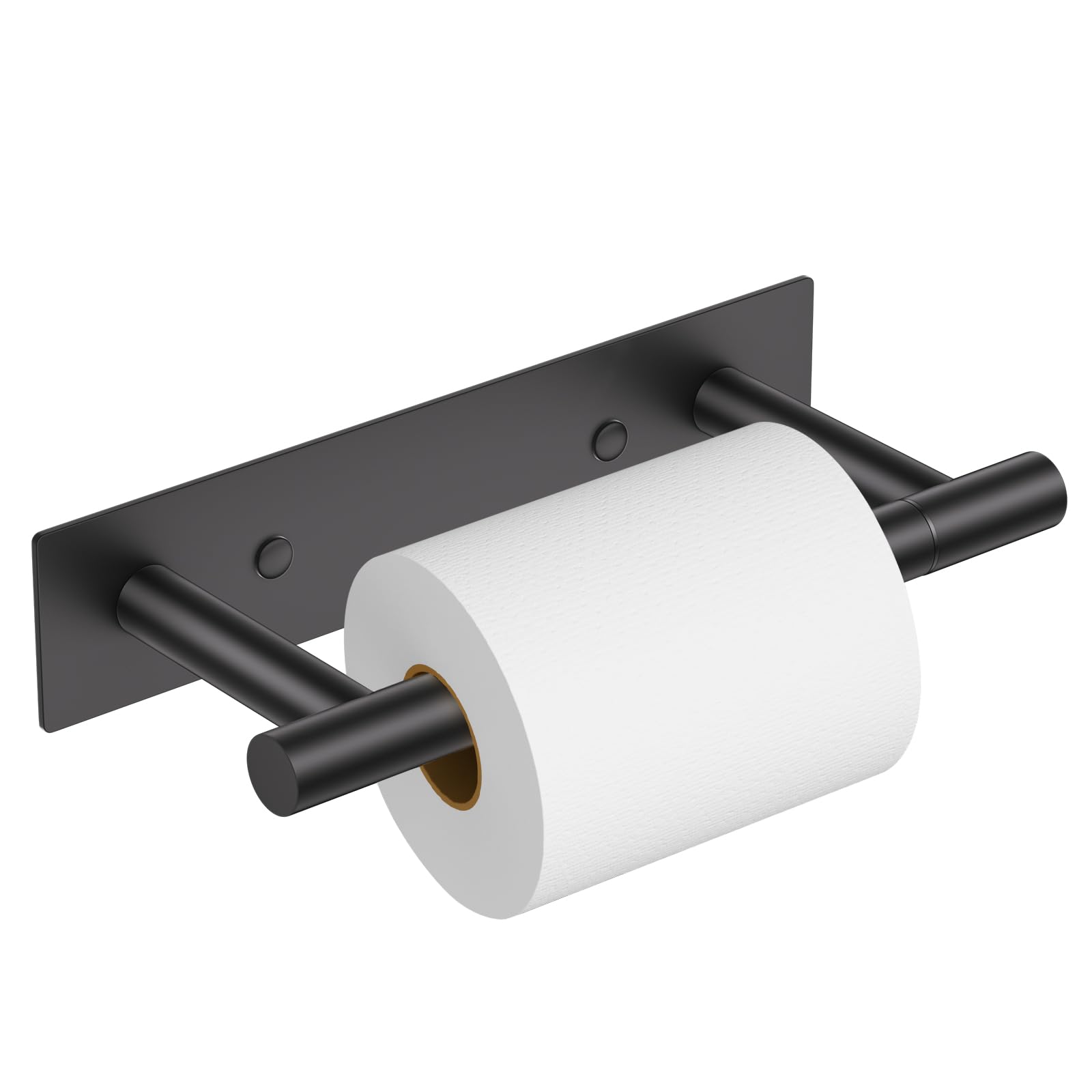 YACVCL Matte Black Toilet Paper Holder, Adhesive or Screw Toilet Roll Holder Wall Mount, SUS304 Stainless Steel Double Post Pivoting Toilet Roll Holder for Bathroom, Kitchen, Washroom