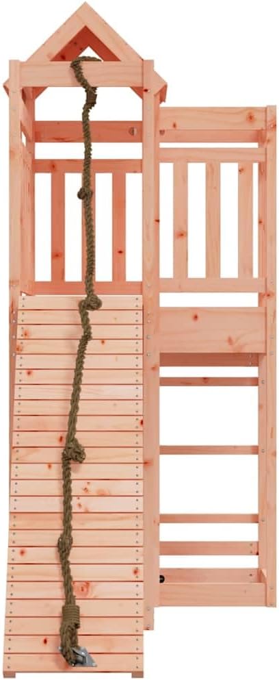 Wooden Outdoor Playhouse for Kids, Large Backyard Play Tower with Climbing Wall and Ladder, Solid Douglas Wood Activity Center for Toddlers, Durable Garden Playground Structure, Brown