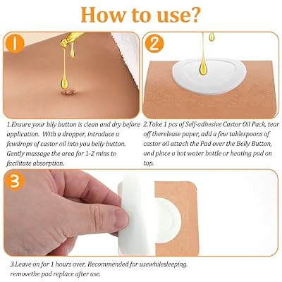 COMNICO 300Pcs Castor Oil Pack Wrap for Belly Button, 2.75 x 2.75 inches Disposable Self-Adhesive Organic Cotton Pads Highly Absorbent Patches Anti Leak(Oil Not Included)