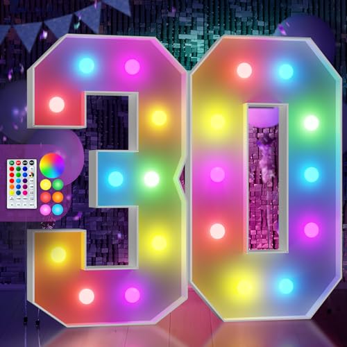 Imprsv Colorful 4FT Marquee Numbers Light up Numbers 30 Birthday Decoration