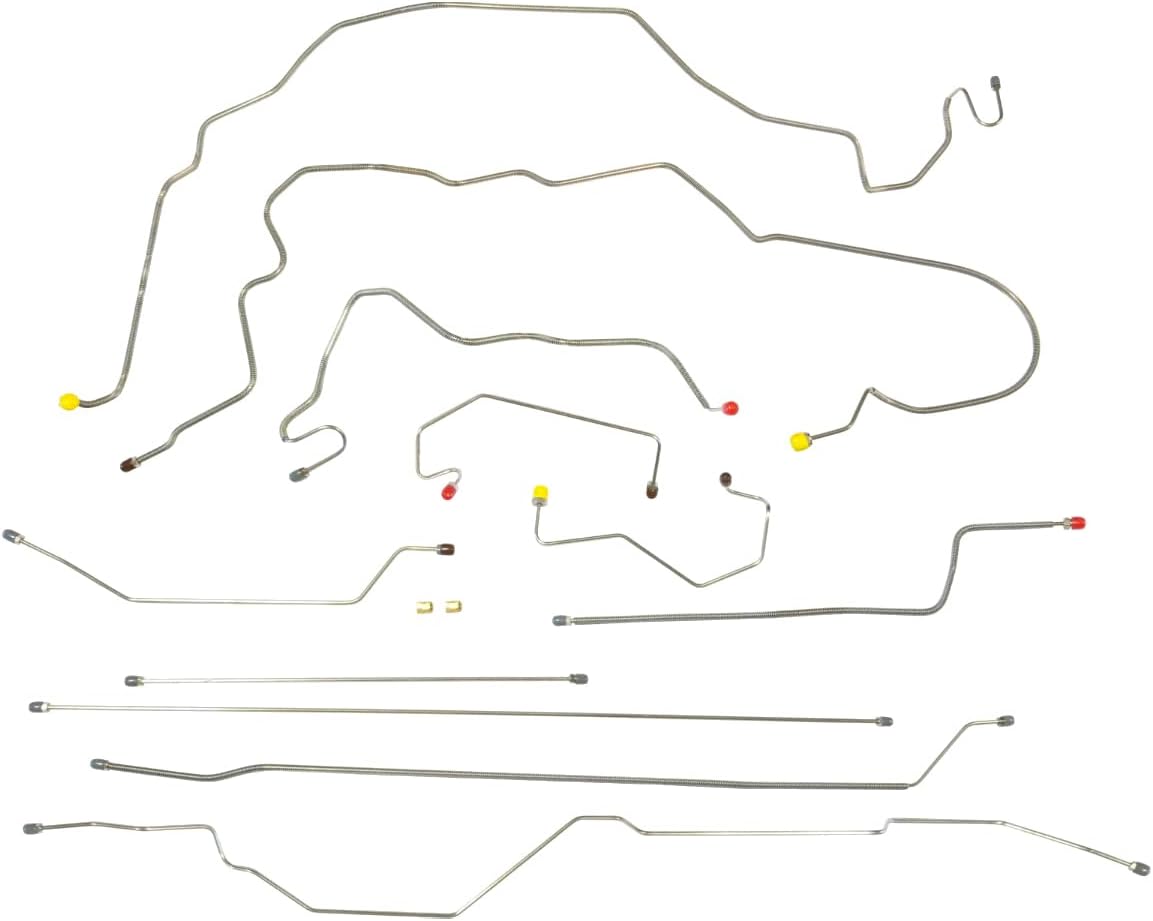 Inline Tube Compatible with 1997-03 Ford F150 2WD, All Cab & Bed Lengths, Rear Drum Four-Wheel ABS Complete Brake Line Kit 9pc Stainless