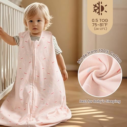 Image of PHF 100% Organic Cotton Baby Sleep Sack 0-6 Months, Soft Lightweight Wearable Blanket for Babies, 2-Way Zipper 0.3 TOG Comfy Toddler Sleeping Sack 3 Pack for Boys Girls Neutral, Ice Cream (Small)
