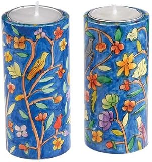 Yair Emanuel Shabbat Candlesticks Holders - Jewish Set Round Shabbat CANDLESTICKS Oriental (Large) (Bundle)