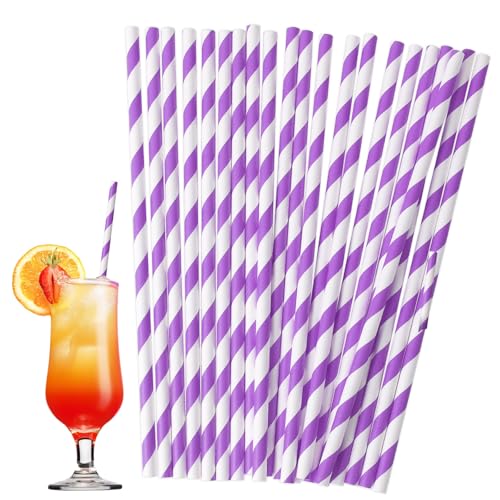 100 pitillos de papel desechables rayados morados 19.6 cm miniatura 1