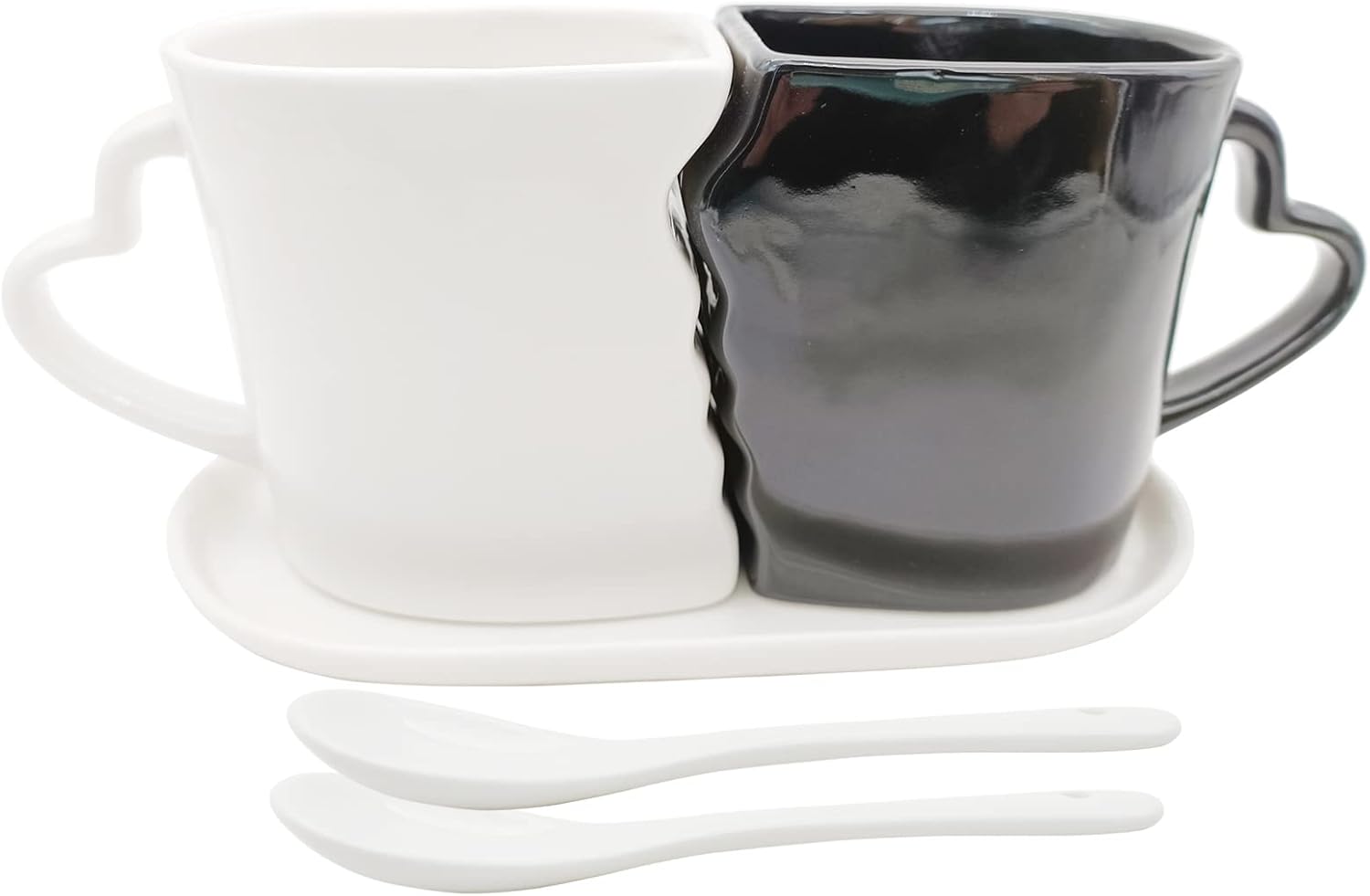 Large Kissing Mugs Set 16oz Kiss Couples Two Coffee Cups and Saucer Love Gifts for Anniversary,Wedding,Valentines,Birthday, Engagement,Lovers Household Tableware (white black)