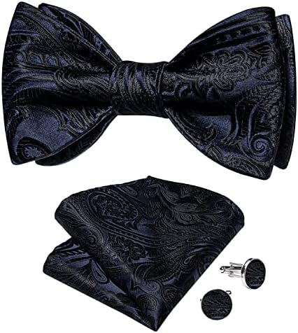 DiBanGu Men's Paisley Floral Silk Bow Tie Set Self-tied Bowtie and Pocket Square Cufflinks Set for Wedding Party Business