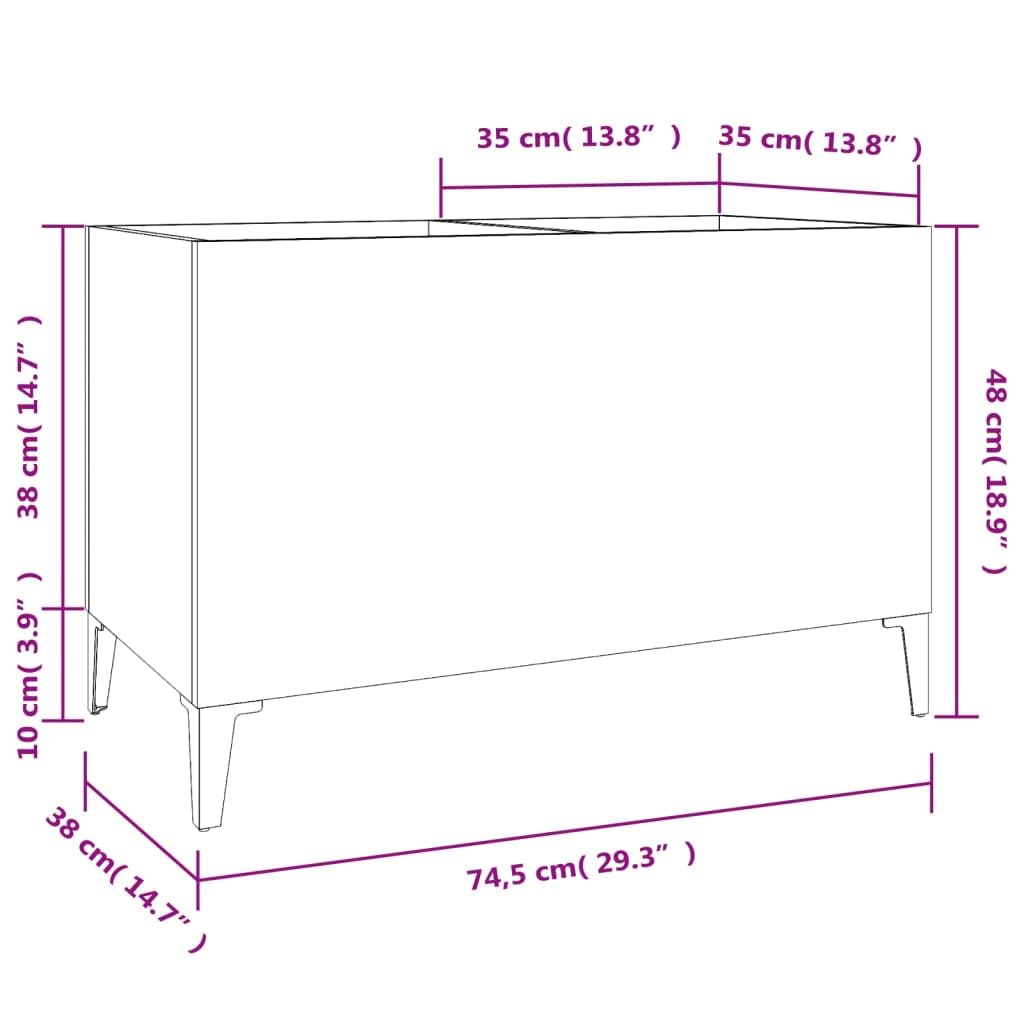 Armadio per dischi in legno nero con piedini in metallo, 74,5 x 38 x 48 cm, spazioso armadio multimediale per soggiorno e ufficio, salvaspazio per dischi in vinile e CD