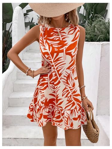 Image of SOLY HUX Women's Boho Knot Back Sleeveless Swing Shift Dress Flounce Ruffle Hem Summer Dresses
