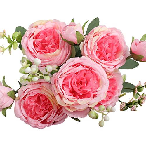 Mazzi di fiori di rosa artificiale mazzi di di di seta falsi di seta Bridal Bouquets da sposa per la decorazione dellufficio domestico allaperto indoor Rosa scuro