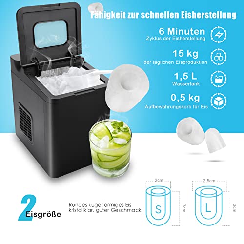 COSTWAY Eiswürfelmaschine Edelstahl Klein | Ice Cube Maker | 12 Kg 24 H | Zubereitung in 6 Min | 1,5 Liter Wassertank | LED-Display | Selbstreinigungsfunktion | 2 Eiswürfel Größen Inkl. Schaufel – Bild 3