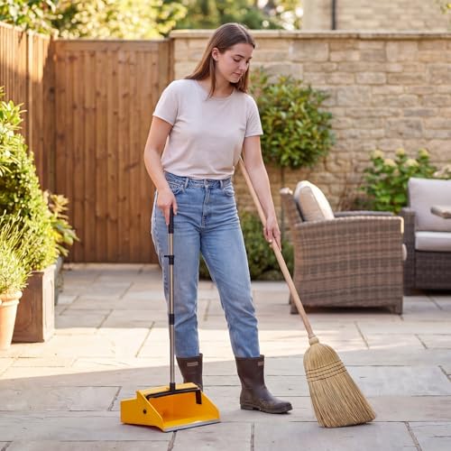 Didaey 1 Pcs Commercial Dustpan with Comb 38” Long Handle Upright Heavy Duty Dust Pan Outdoor Indoor for Courtyards Garages Lobby Mall Market Market Floors Office Pet Hair Rubbish Cleaning - Thumbnail 5