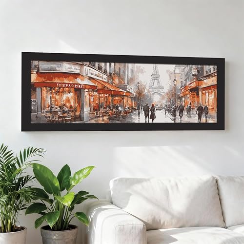 Image of PAINTINGMANTRA Paris City Street with Eiffel Tower View Wall Art Framed Luxury Paintings for Home Decoration, Living room, Bedroom and Office Decoration (99x38 CM)