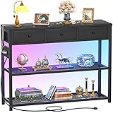 Armocity Console Table for Entryway with Power Strip, Entryway Table with RGB LED Lights, Entry Table with Storage Drawers, Sofa Tables Narrow Long for Living Room, Couch, Hallway, Foyer, 47'', Black