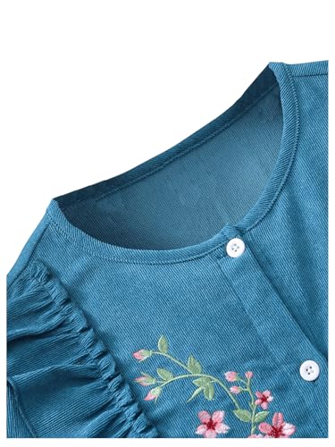 SweatyRocks Girl's Floral Ruffle Midi Dress Button Down Crewneck Long Sleeve A Line Fall Dresses3