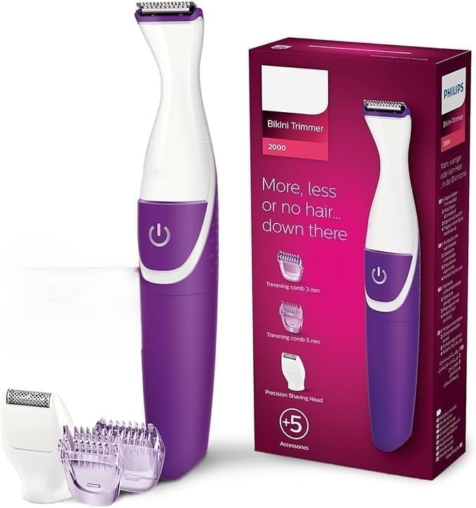 Essential Bikini Trimmer. Trim. Shave & Style. Mini Shaving Head Included. Portable. Battery Brt38315 White/purple (Renewed)