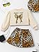ACSUSS Girls Leopard Print Skirt Set Toddler Girl 3-Piece Bow Outfit with Beret Fashion Streetwear Brown 2-3 Years