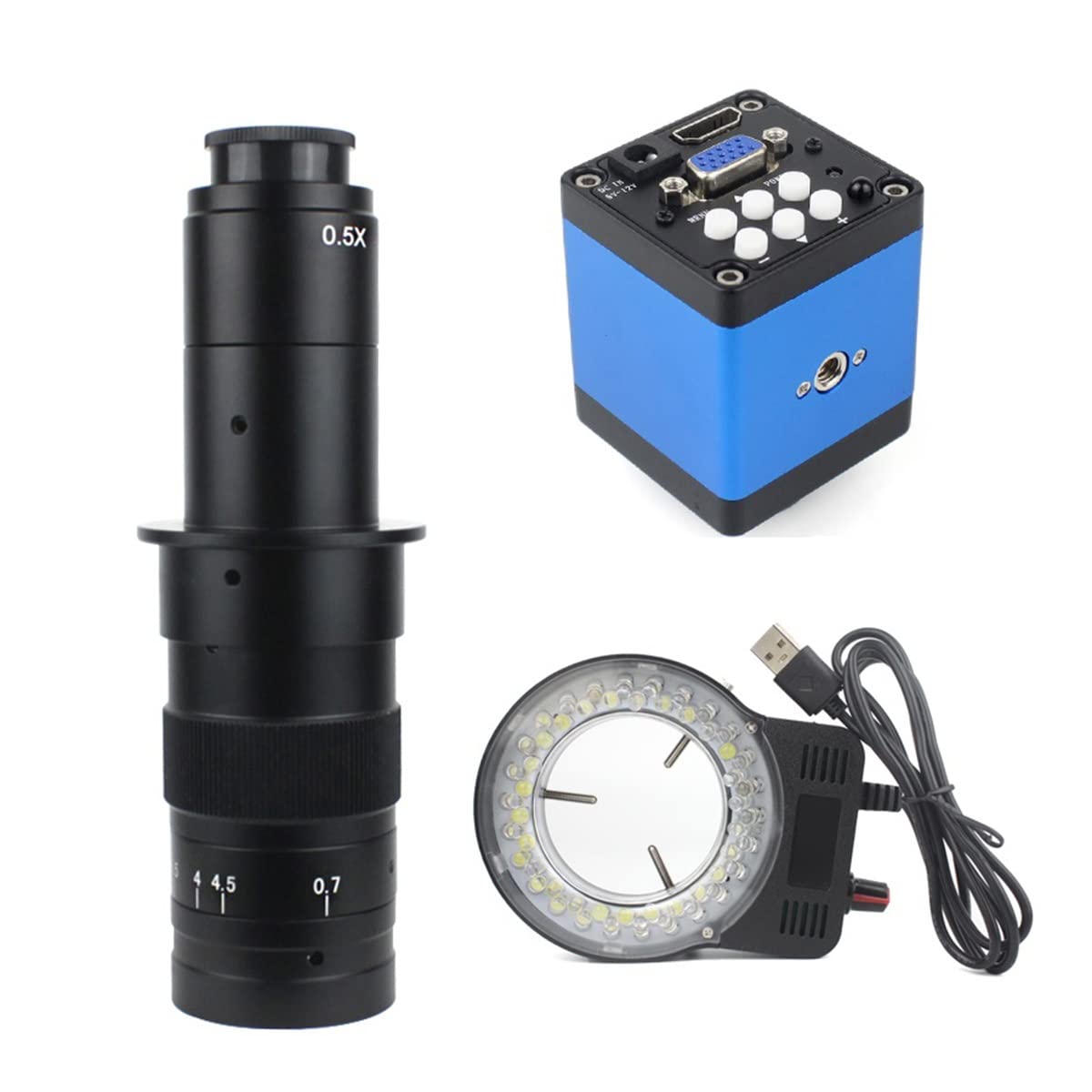 Microscope Industrial Digital Video Microscope Camera 180X Zoom C-Mount Lens(D Lens Camera led)