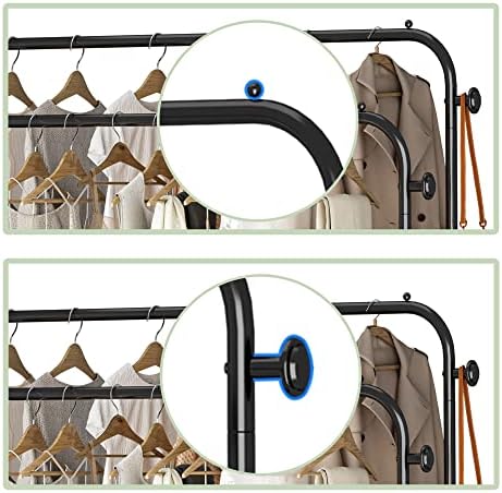 JOISCOPE Metal Clothes Rack, Heavy Duty Garment Rack with Double Rails, 4 Clothes Hooks for Hanging Clothes, Storage Shelf for Boxes, Coats, Bags, Shoes, Boots (Load 75 kg, 41 inches, Black)
