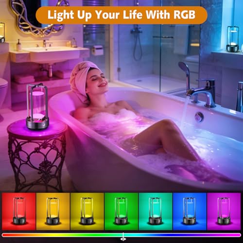 Image of Portable Table Lamp for Outdoor Indoor: Cordless Rechargeable Desk Lamp with 10 Colors - Shower Lamp with Stepless Dimmable - Metal Battery Operated Lantern Light for Bedroom /Bar /Coffee Shop /Camping