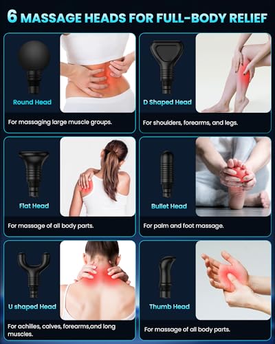 Massage Gun Deep Tissue, Handheld Percussion Muscle Massager for Back, Neck & Shoulder Pain Relief, Portable Electric Back Massager with 30 Speed Levels & 6 Massage Heads, Gift for Men Women - Image 6