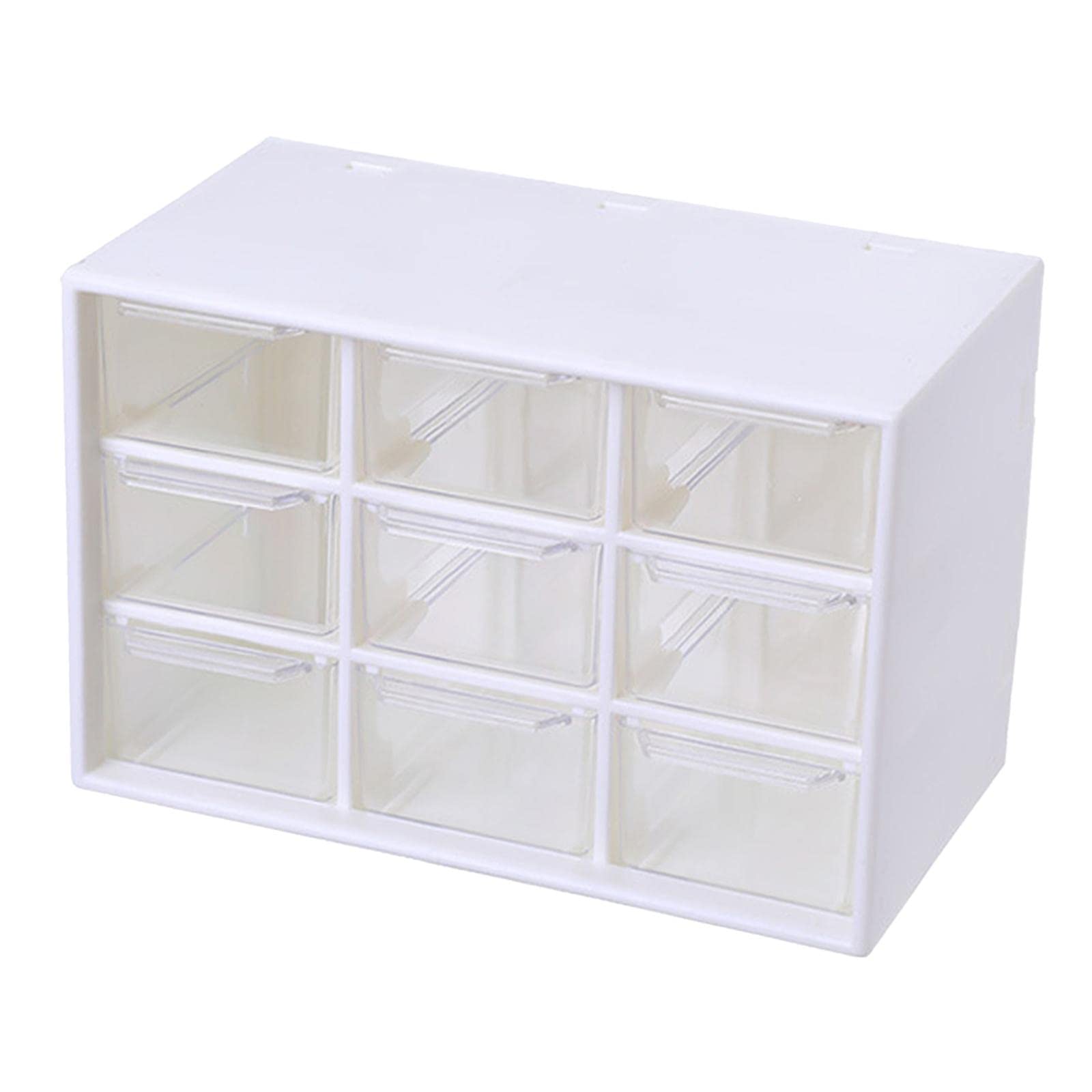 D DOLITY Desktop Storage Box with Drawer, Dustproof Desktop Container Holder Organizer Drawers for Cosmetics Jewelry Home Office Dresser Kitchen, 9 Grid White